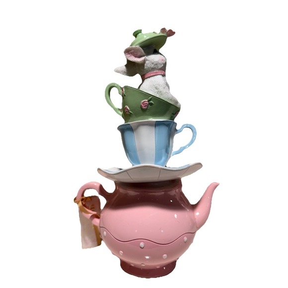 Regency Pre-Order Whimsical Teacup Teapot Stack with Bunny MT26633 - Picture 4 of 4